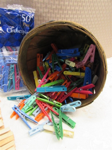 WIRE AND BUCKET OF CLOTHESPINS