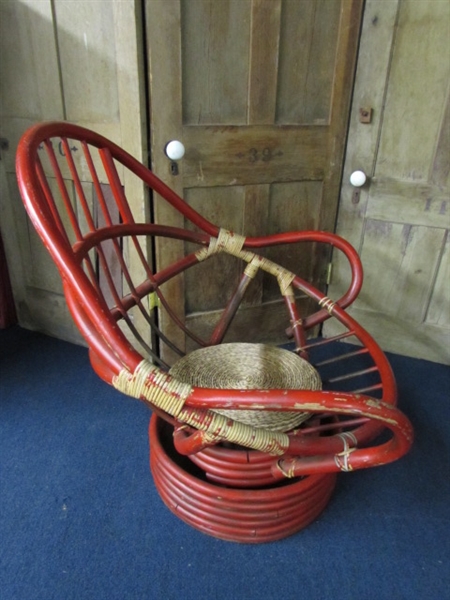 RED WICKER OUTDOOR CHAIR