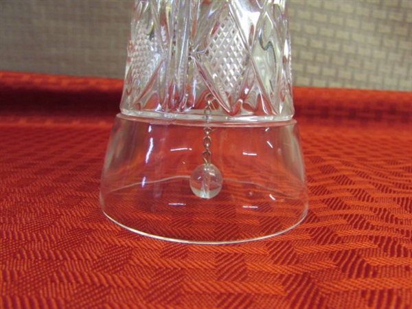 GERMAN MADE GLASS BELL, GLASS SPHERE, 2 GLASS CANDLESTICK HOLDERS