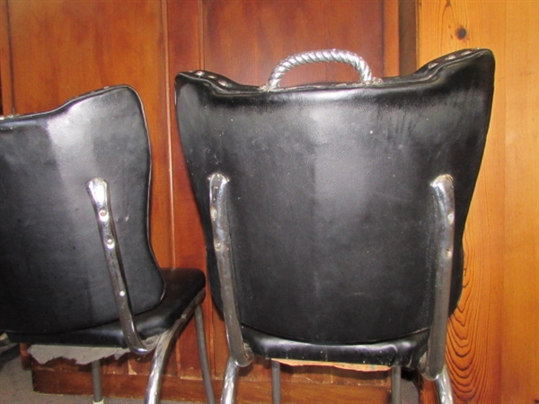A PAIR OF BLACK & CHROME DINING CHAIRS