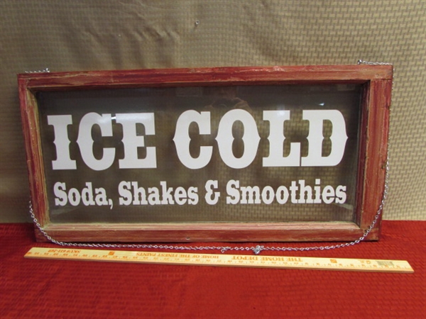 VINTAGE WINDOW ICE COLD SIGN