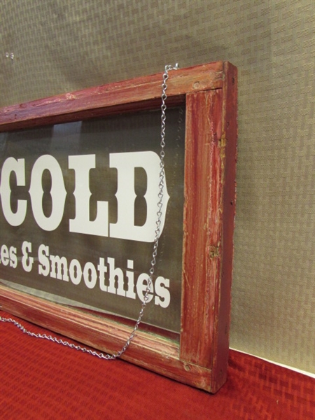 VINTAGE WINDOW ICE COLD SIGN