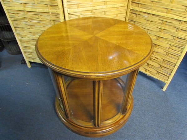 WOOD WITH GLASS ROUND END TABLE