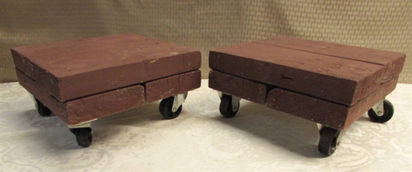 2 ROLLING WOOD PLANT STANDS