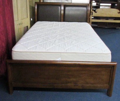 WOOD AND FAUX LEATHER BED FRAME WITH QUEEN MATTRESS