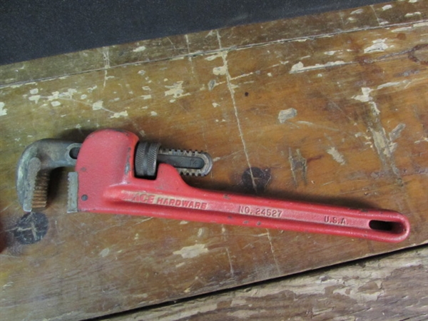 BATTERY TESTER, PIPE WRENCH, AND STRING