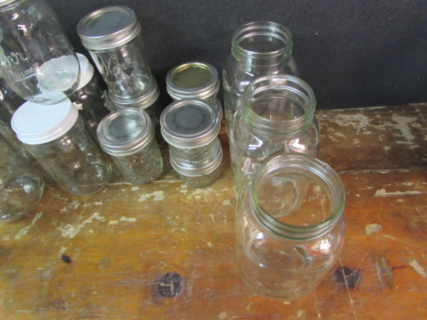CANNING AND STORAGE JARS SOME KERR & A JAR LIFTER