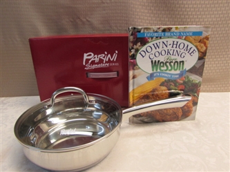 NEW! PARINI SIGNATURE SERIES 9.5" CHICKEN FRYER w/LID & DOWN HOME COOKING COOKBOOK