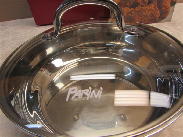 NEW! PARINI SIGNATURE SERIES 9.5 CHICKEN FRYER w/LID & DOWN HOME COOKING COOKBOOK
