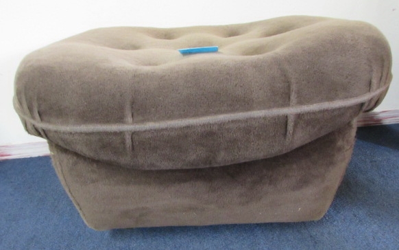 BROWN UPHOLSTERED FOOT STOOL WITH WHEELS