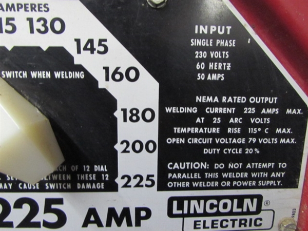 LINCOLN 225 AMP ARC WELDER