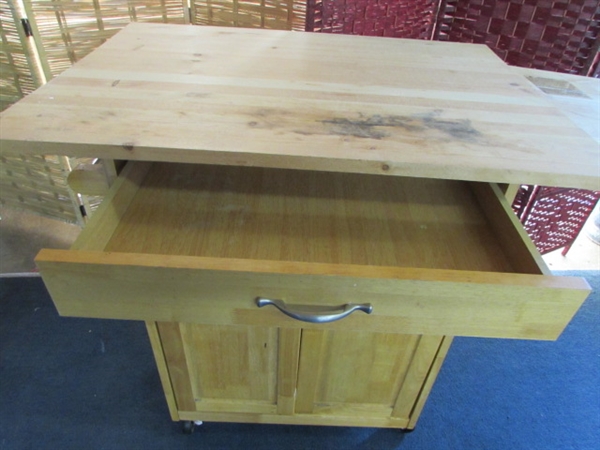 WOOD CABINET WITH CUTTING BOARD TOP