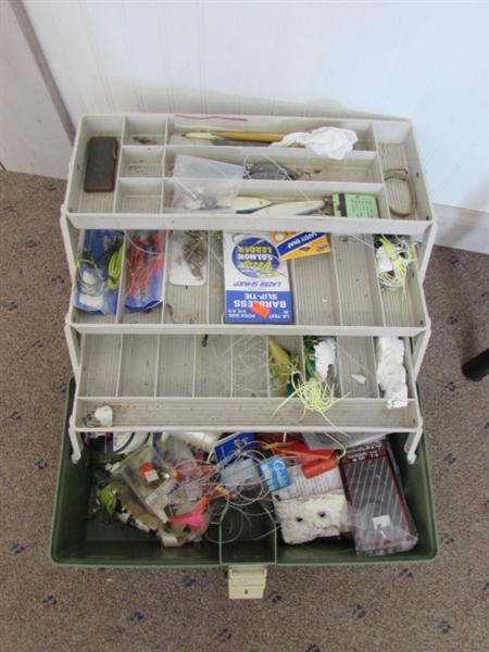 PLANO TACKLE BOX AND A COUPLE OF FISHING POLES