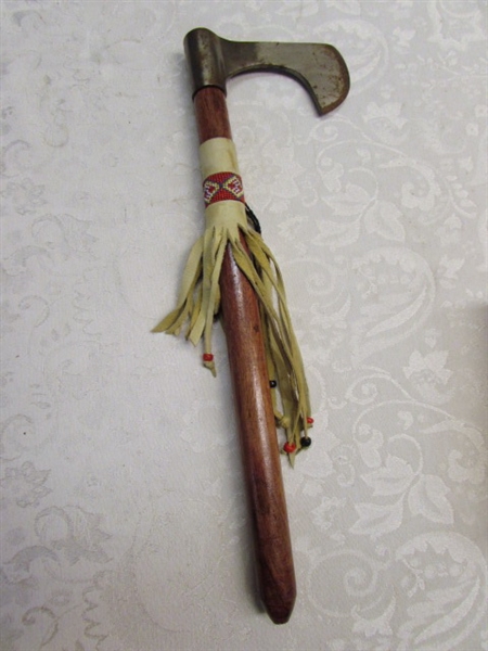 DECORATIVE TOMAHAWK WITH LEATHER & BEAD ACCENTS