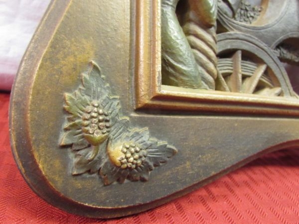 WONDERFUL DIMENSIONAL CARVED WOOD WALL PLAQUE - OLD!