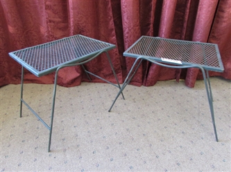 A PAIR OF METAL OUTDOOR SIDE TABLES