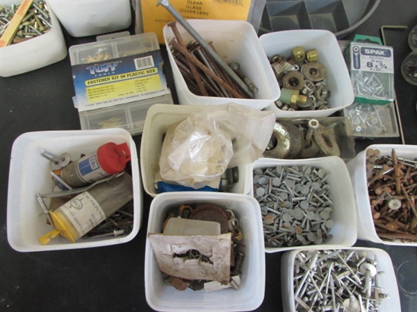 LOT OF SCREWS, NAILS, AND MISC.