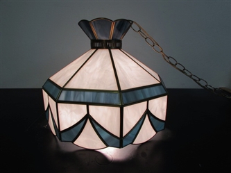 BLUE & WHITE STAINED GLASS HANGING LIGHT