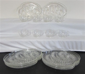 FEDERAL HOMESTEAD GLASS SNACK TRAYS WITH MATCHING CUPS - SERVICE FOR 8