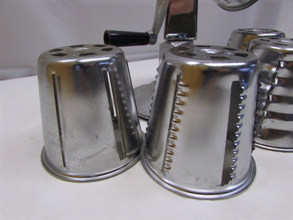 VINTAGE KING KUTTER FOOD CUTTER & STAINLESS PANS