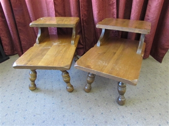 A PAIR OF VINTAGE 2-TIER END TABLES