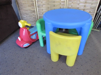 CHILDS PLAY TABLE AND SCOOTER