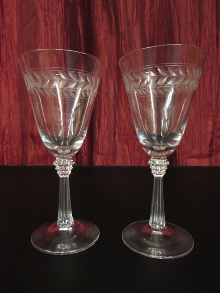BEAUTIFUL ETCHED LEAD CRYSTAL STEMWARE AND PITCHER