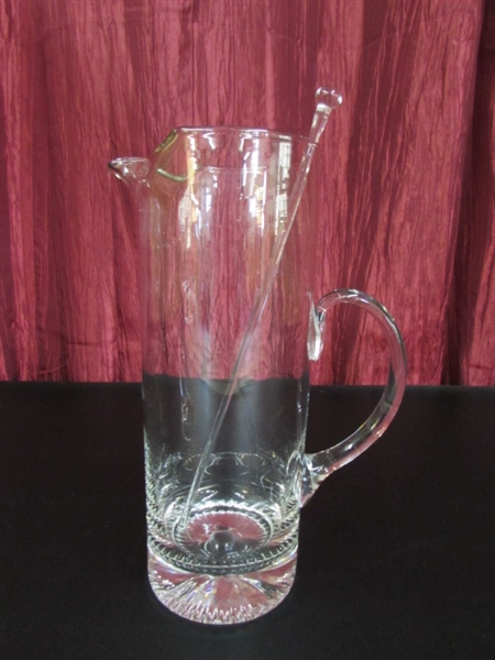 BEAUTIFUL ETCHED LEAD CRYSTAL STEMWARE AND PITCHER