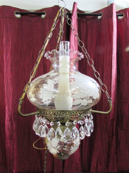 HANGING GLASS LAMP WITH CRYSTALS