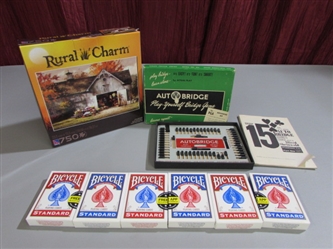 VINTAGE PLAY-YOURSELF BRIDGE GAME/PLAYING CARDS & JIGSAW PUZZLE
