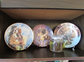 NATIVE AMERICAN COLLECTOR PLATES & COWBOY CANDLE