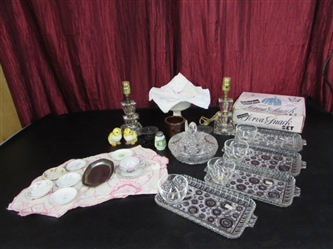 VINTAGE/ANTIQUE DISHES, LAMPS AND MORE