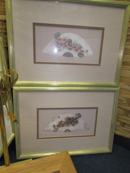 SIGNED FLORAL PRINTS AND FLOOR LAMP