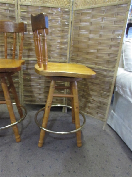 TWO WOODEN BAR STOOLS