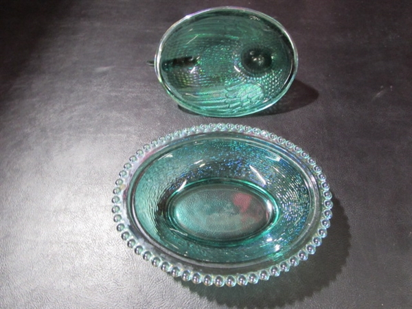 GLASS HEN CANDY DISHES AND EGG CUPS