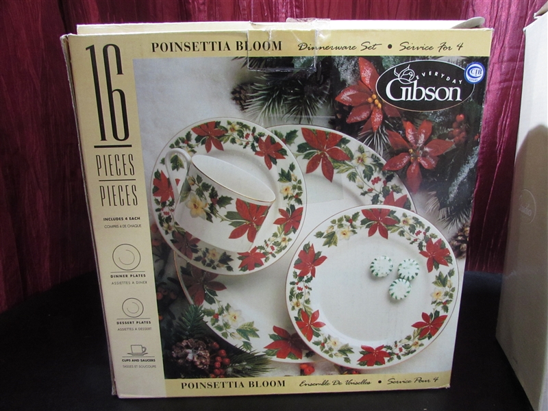 GIBSON DINNERWARE AND SILVER PLATED CAKE STAND
