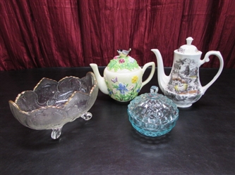 TEA POTS AND GLASS DISHES
