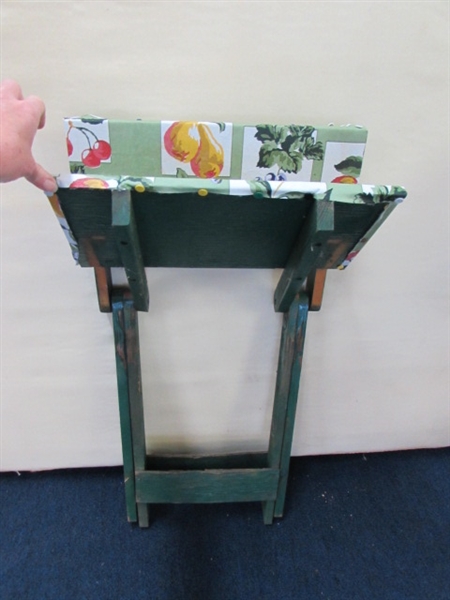WIRE PLANT STAND, 2 - FOLDING TABLES & A COSCO STEP STOOL