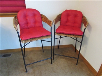 A PAIR OF BARSTOOLS WITH WOVEN SEATS & BACKS