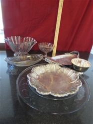 SILVERPLATE/HAMMERED ALUMINUM & GLASS SERVING PIECES