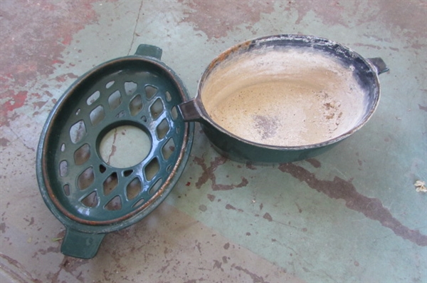 CAST IRON DISH AND ASH CAN