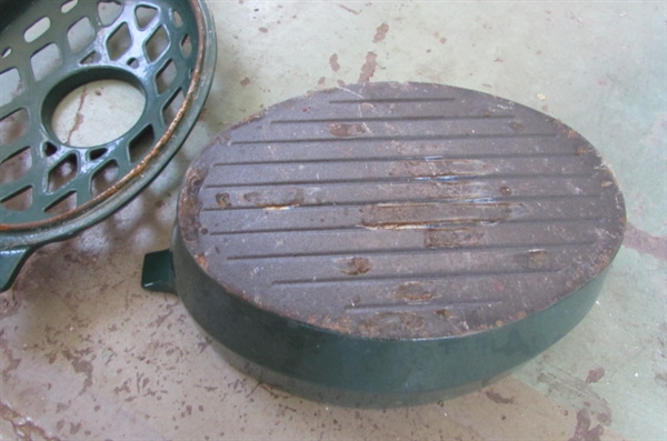 CAST IRON DISH AND ASH CAN