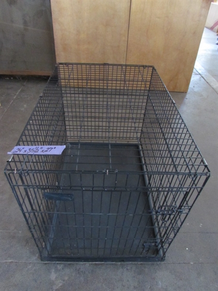 LARGE WIRE DOG CRATE, CARPETED DOG STEPS & MORE