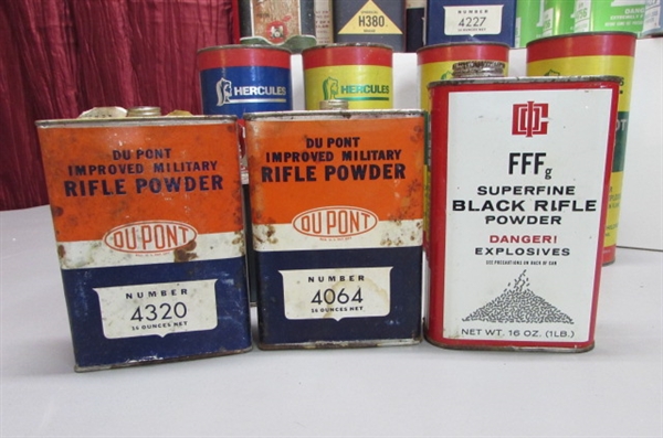 LARGE COLLECTION OF VINTAGE & NEWER POWDER TINS, CANS & BOTTLES