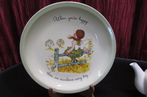 VINTAGE HOLLY HOBBIE COLLECTOR'S PLATE, HANDKERCHIEFS AND MORE