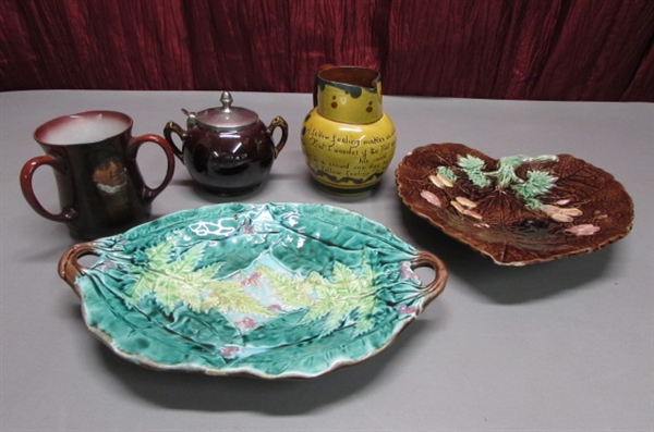 ANTIQUE MAJOLICA PLATE, GERMAN GHL CUP AND MORE