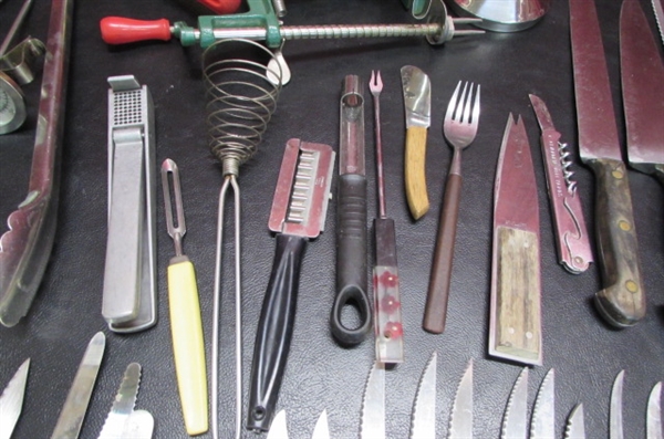 FLATWARE, KNIVES AND ASSORTED UTENSILS
