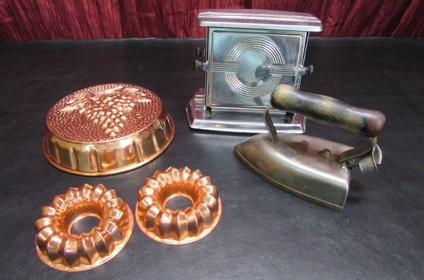VINTAGE TOASTER, IRON AND MOLDS