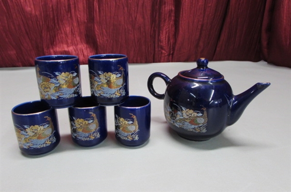 BLUE AND WHITE CERAMIC TEAPOT AND MORE
