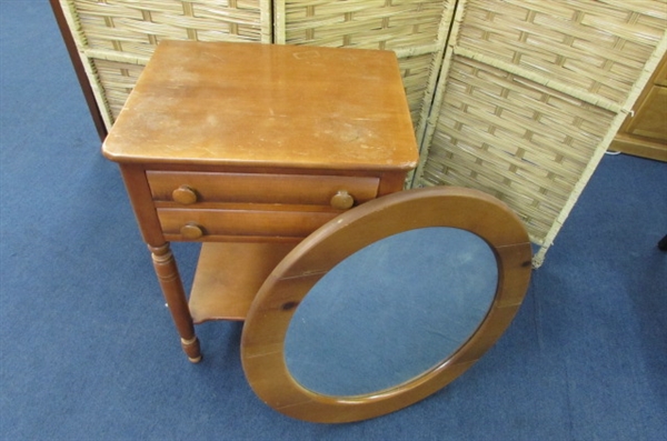 MAPLE SIDE TABLE AND ANTIQUE MIRROR